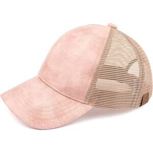 CC Faux Leather Baseball Hat Women's One Size Adjustable Mesh Back Pink Beach